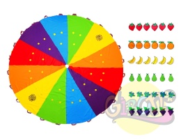 CHUSTA EDUKACYJNA Z RZEPAMI 3M + 36 OWOCÓW / ZESTAW