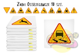 PODUSZKI ZNAKI OSTRZEGAWCZE 3CM KWADRATOWE Z EKOSKÓRY 10 SZT.
